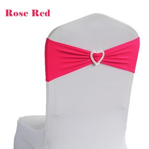 50 Uds Lycra Spandex estiramiento silla de boda fajas banda forma de corazón hebilla banquete de boda