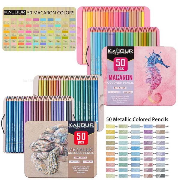 50pcs Macaron Macaron Crayons colorés Boîte cadeau en fer Peinture Soft Graffiti crayons dessin artiste coloriage fournit des fournitures d'art 231220