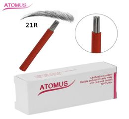 50pcs Micoblading Round Needles 21r Agulhas Tebori Tattoo Evergoe Makeup Makeup Blade Maquiagem Red Plastic Tube2461317