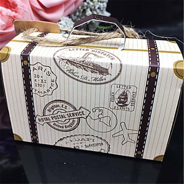 50 Uds Mini maleta de viaje Cajas de dulces Cajas de Regalo de boda suministros para fiestas Bomboniere favores titular fiesta de cumpleaños Ideas322C