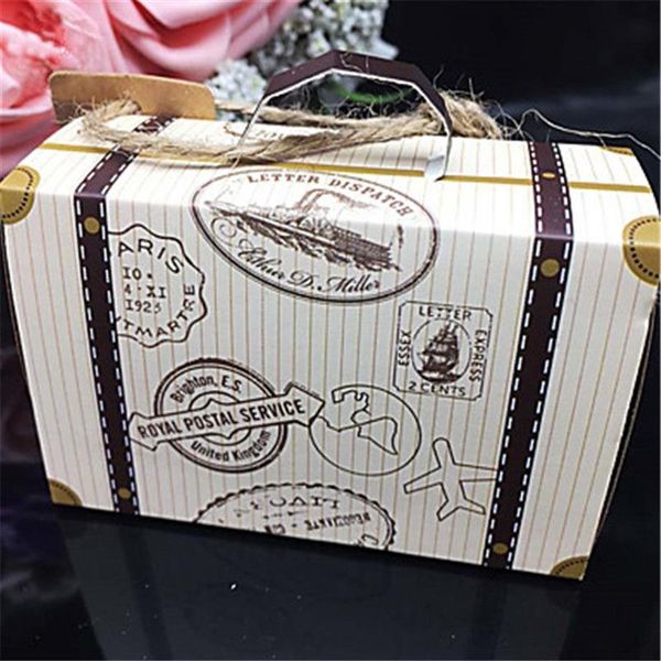 50 Uds Mini maleta de viaje Cajas de dulces Cajas de Regalo de boda suministros para fiestas Bomboniere favores titular fiesta de cumpleaños Ideas250I