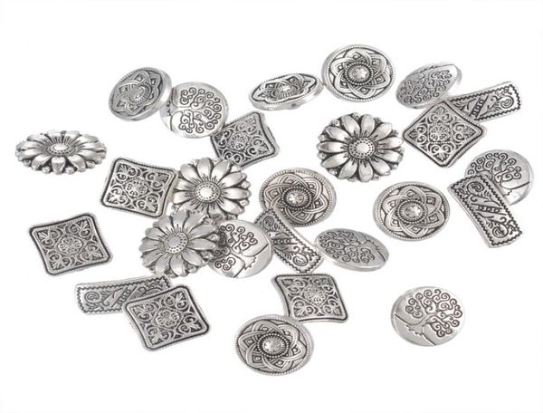 50pcs Boutons en métal de ton en argent antique mixtes
