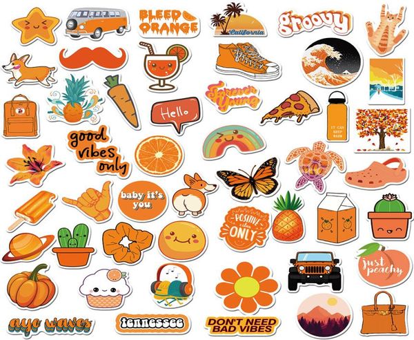 50pcs Autocollants de voiture mélangés Orange frais pour skateboard ordinateur portable Fridge Casters Stickers Pad Bicycle Bico Motorcycle PS4 Notebook Guitar7357070