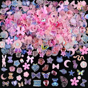 50 stcs gemengde kawaii hars art charms 3d bloem boog dieren strafstenen nageldecoraties diy manicure professionele benodigdheden