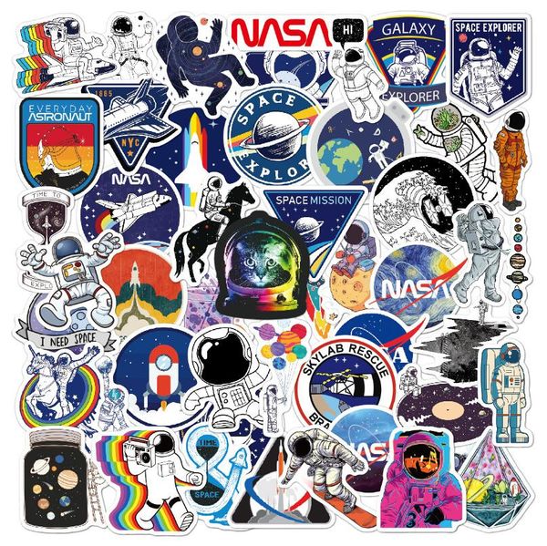 Lot de 50 autocollants mixtes Space Explorer Galaxy 2 groupes Spaceman Rocket Nasa pour skateboard, guitare, voiture, ordinateur portable, vélo, moto, PS4, téléphone, bagages