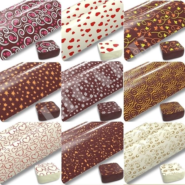 50pcs Multipattern Food Transfert Paper Chocolate Baking DIY FEUILLE 30X20CM Y200612