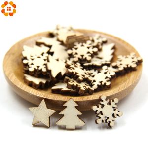50 stks natuurlijke houten doe -het -zelf kerstboom hangende ornamenten hangschade cadeaus boom sneeuwvlokken sterrenvorm kerstmis ornamenten decoraties