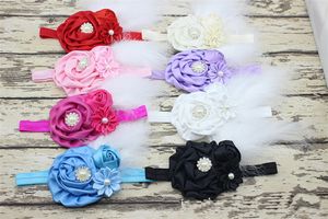 50 stks nieuwe baby rose bloem en veer hoofdband voor meisje haaraccessoires doopsel baby haarband pasgeboren prinses foto prop ym6123