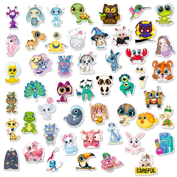 50pcs nouveaux autocollants animaux mignons non aléatoires pour voiture vélo bagages autocollant ordinateur portable planche à roulettes moteur bouteille d'eau snowboard stickers muraux enfants cadeaux