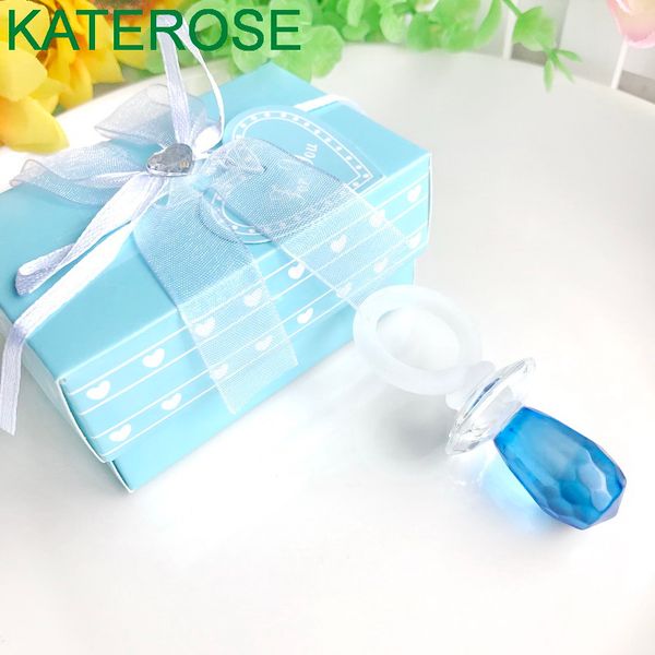 50 pièces faveurs de douche de bébé garçon ornement de sucette en cristal bleu dans une boîte cadeau nouveau-né baptême souvenir cadeaux de fête livraison gratuite