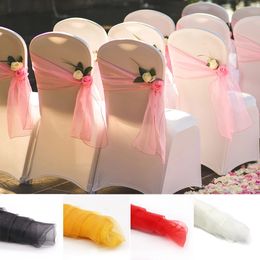 50pcs Organza Chair Cover Party Party Sashes Bow 18x275cm Mariage Chaise Knots Ribbon Butterfly Party El Banquet Decor 240430