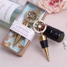 50 stcs Ons avontuur begint Gold Compass Bottle Stopper Wedding Favors Wine Stoppers Bar Party Supplies 0110