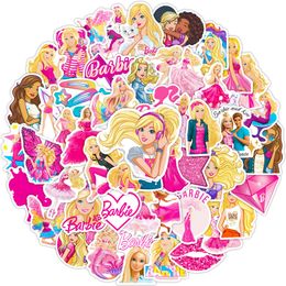 Paquete de 50 pegatinas de dibujos animados de Barbie, pegatinas de vinilo impermeables para equipaje, botella de agua, portátil, planificador de coche, pegatinas para teléfono y Mac