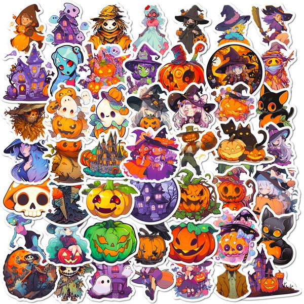 PAQUETAS DE 50 PCS PELÍTES Halloween con temas de Halloween Graffiti Graffiti Halloween Halloween Pumpkin Ghost Witch Bat Halloween Carnival Pegatinas