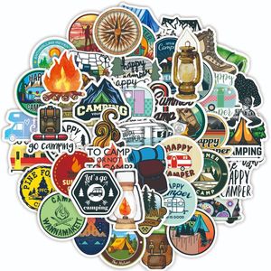 50-pcs-pack Happy Camper Summer Camp Stickers Groothandel Vinylsticker Waterdichte laptops auto Scrapbooking Water fles Guitar Box Skateboard JDM Bagage Decal