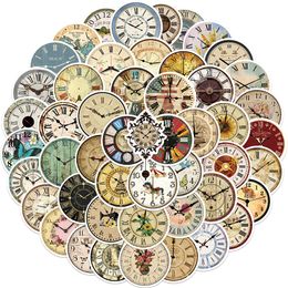 50Pcs-Pack Vintage Nostalgique Horloge Autocollants Stickers Muraux En Gros Vinyle Autocollant Étanche Ordinateurs Portables Voiture Scrapbooking Guitare Boîte Planche À Roulettes JDM Bagages Décalque