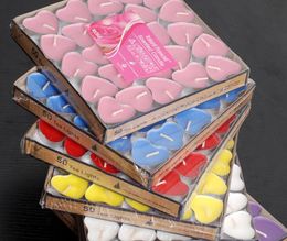 50 stks pakket kaars gunsten hartvormige aromatherapie kaarsen om romantische en creatieve bruiloftsproducten te stellen theewax WQ05