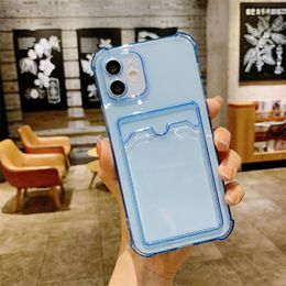 50 stks PC013 Fashion Clear Transparent TPU Anti Shock Telefoon Gevallen met Kaart Slot Achterkant Case voor iPhone 13 12 Mini 11 PRO MAX XS 8 7PLUS 6S