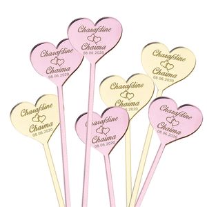 50pcs Cocktail personnalisé Signateur coeur Nom personnalisé Swizzle Stir Stick Wedding Bridal Shower Table Decoration Bachelorette Tag 220608