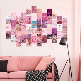 50pcs image esthétique rose pour les kits d'impression de collage mural décor de chambre de couleur chaude pour les filles impressions d'art mural pour affiche de dortoir de chambre 210310