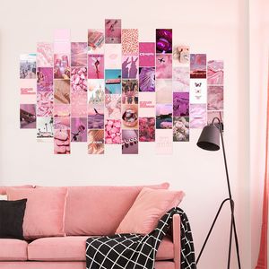 50 unids Imagen estética rosa para kits de impresión de collage de pared Decoración de la habitación de color cálido para niñas Impresiones de arte de la pared para el cartel del dormitorio de la habitación 210310