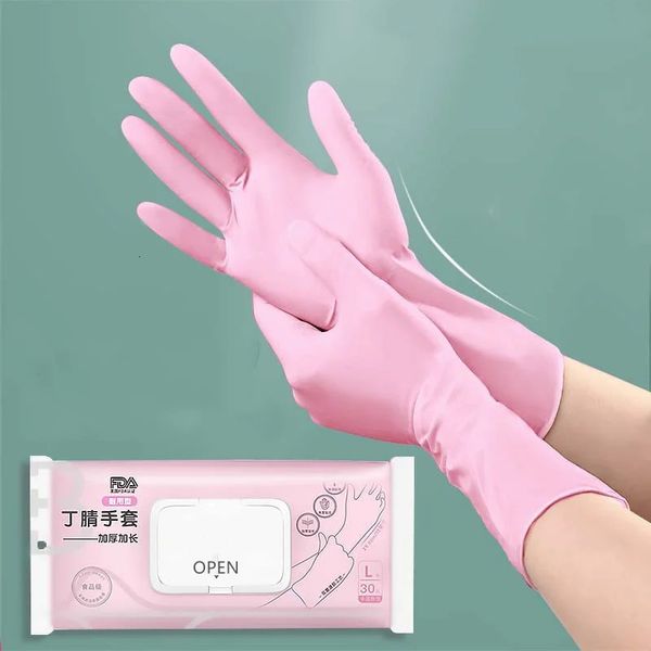 50 pièces gants jetables en Nitrile rose épaisseur longue sans Latex ménage pour le nettoyage de la cuisine vaisselle travail soins des animaux 240314