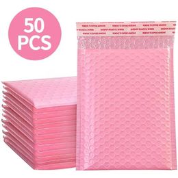 50 pièces enveloppe d'emballage rose enveloppes à bulles enveloppes rembourrées doublées Poly Mailer sac auto-scellant utilisable 13x18cm289B