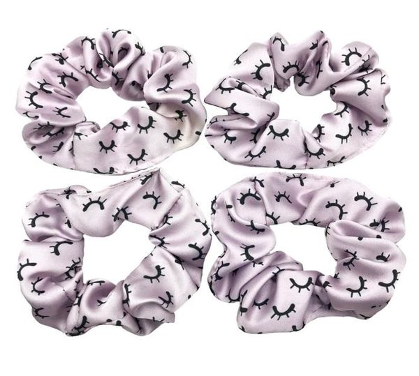 50pcs rose violet cils imprimés chouchous extensible élastique bande de cheveux filles élastique pour queue de cheval cravate de cheveux couleur personnalisée Accep4217427