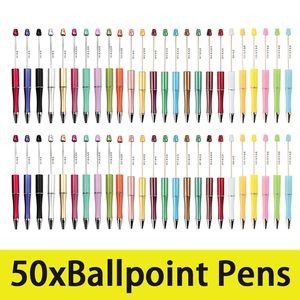 50Pcs Plastic Beadable Pen Bead Ballpoint Pen Ball Pen for Students Office School Supplies Mixed Colors Beads Pens 240109