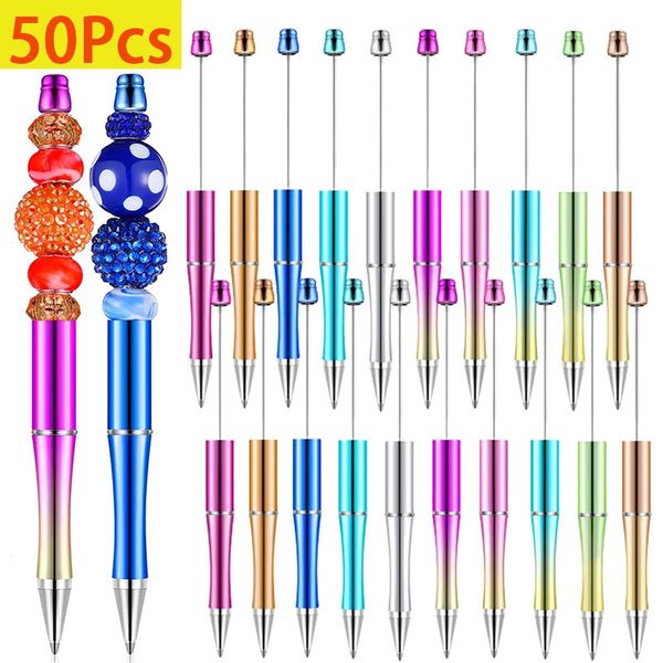 50 Stuks Plastic Kralen Pen Kraal Zwarte Inkt Balpen Diy Maken Kit Pennen Voor Vrouwen Kinderen Studenten Kantoor School 10 kleuren 231220