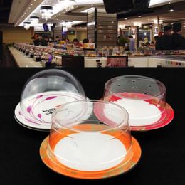 50 Stuks Plastic Deksel Voor Sushi Schotel Buffet Transportband Herbruikbare Transparante Taart Plaat Voedsel Cover Restaurant Accessoires 240304