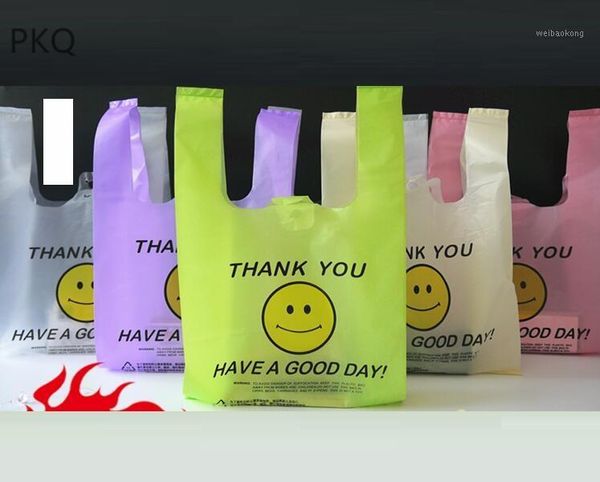 Emballage cadeau 50pcs sac à provisions en plastique gilet sacs avec poignée supermarché vente au détail Transparent qualité emballage1
