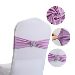 50pcs Polyester Spandex Silla Ties Lycra Hotel Banquet Sails con silla Lycra de hebilla Barras Bows Bows Silla de boda Cubiertas