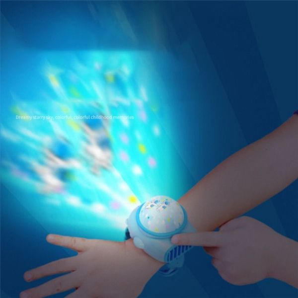 50 pièces Portable Projection montre ventilateur dessin animé amusant projecteur lampe de poche bracelet USB chargeur enfants jouet fête cadeau décor