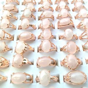 50pcs jolies bagues en quartz rose taille mixte pour femmes avec base de couleur or rose