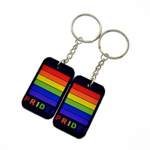 50 -stcs Pride Silicone Rubber Dog Tag Keychain Rainbow Ink Filled Logo Fashion Decoration for Promotional Gift292F