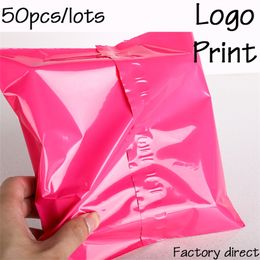 50 pièces impression courrier rose auto-scellant adhésif sac de rangement en plastique Poly lope Mailer sacs postaux personnalisation 220704