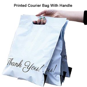 Bolsa de mano impresa de 50 Uds., bolsa exprés con asa, adhesivo de autosellado de mensajería, sobre de plástico impermeable grueso para correo