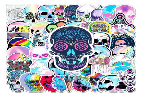 50 Uds. Pegatinas de calavera psicodélicas, pegatinas de graffiti con esqueleto láser para equipaje DIY, portátil, monopatín, motocicleta, pegatina para bicicleta 4675293