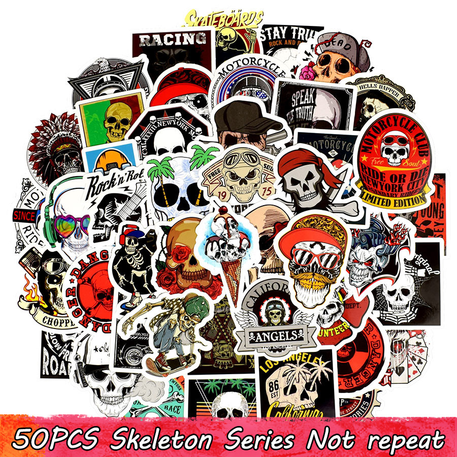 50PCS Punk Skull Vinyl Stickers Bomb Horror Doodle Car Decals Waterproof for DIY Laptop Skateboard Guitar Bicycle Motorbike Decoration Gifts