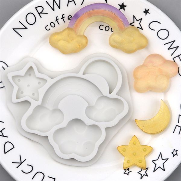 50 Uds. Molde de silicona de nube de arcoíris hecho a mano DIY estrella Luna pasta de goma Fondant decoración de pasteles pegamento de goteo arte de resina suministros para hornear