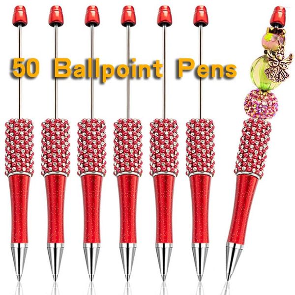 50pcs Red Diamond Bead stylo en gros créatif DIY Autocollant fait à la main