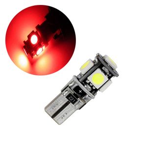 Ampoules LED Canbus rouges T10 W5W 5050 5SMD sans erreur, pour lampes de dégagement 192 168 194, feux de plaque d'immatriculation 12V, 50 pièces