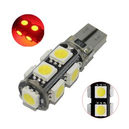 50 stks Rode T10 W5W 5050 9SMD LED CANBUS FOUT FREE FREE CARLBBEN VOOR 192 168 194 2825 CLEARANCE LAMPERS Kentekenverlichting 12V