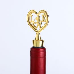 50 stks Romantische bruiloft zijn fel goud/Silver Love Wine Stoppers in Gift Box Bar Party Present Elegant Bottle Stopper