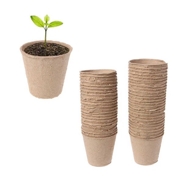50 Uds. Macetas redondas de turba de pulpa de papel biodegradable 8x8cm bandeja de taza de vivero de plantas jardín 210615