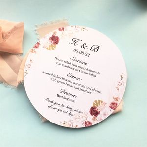 50pcs bord de menu de forme ronde pour mariage et restaurant carte de papier d'impression de plaque de table personnalisée 220707
