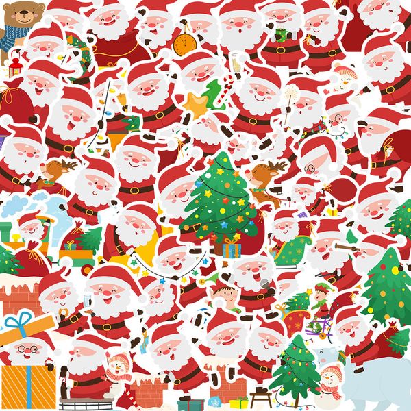 50 pièces père noël dessin animé autocollants noël autocollant bricolage ordinateur portable bagages planche à roulettes Graffiti décalcomanies autocollant