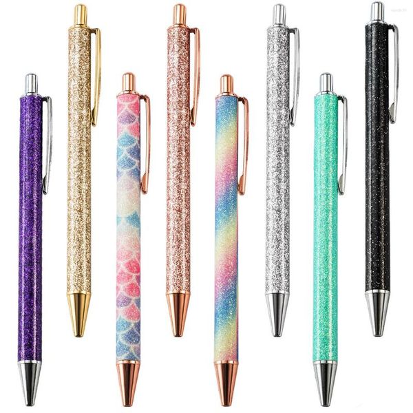 50 pièces/ensemble paillettes paillettes métal stylo or poudre presse tige rétractable stylo à bille pour école bureau papeterie cadeau