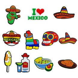 50 -stcs/set Mexicaanse straat maïs taco serie patroon croc jibz 2d zachte pvc schoenonderdelen accessoires verstopping schoen charmes